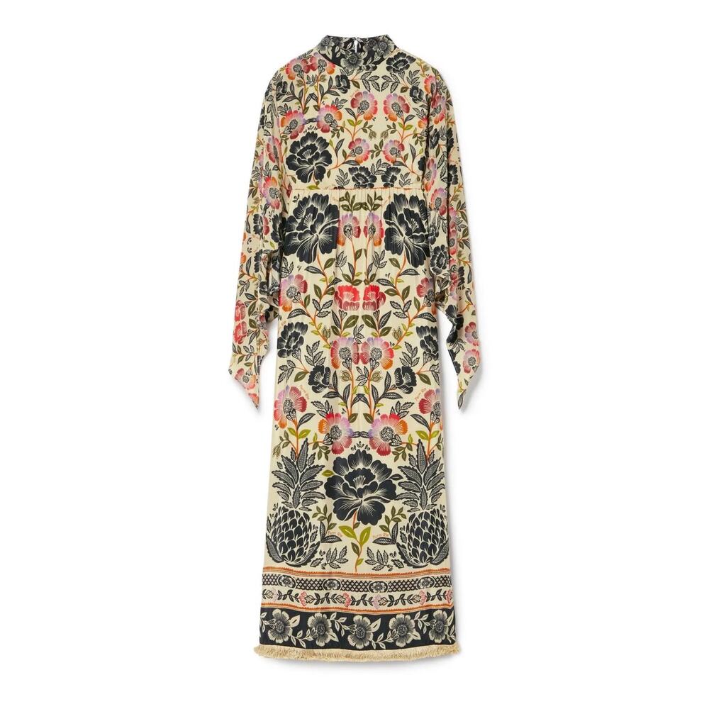 Farm Rio Romantic Garden Floral High Neck  Dramatic Sleeves Maxi Dress Size XL - Picture 6 of 15